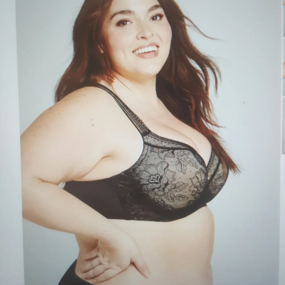 Cacique Modern Black Lace Lightly Lined Balconette Bra Sz 38F